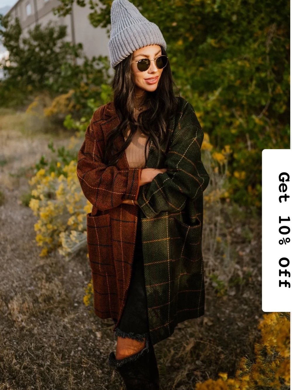 Dressed in Lala Brown & Green Plaid Wool Blend Coat